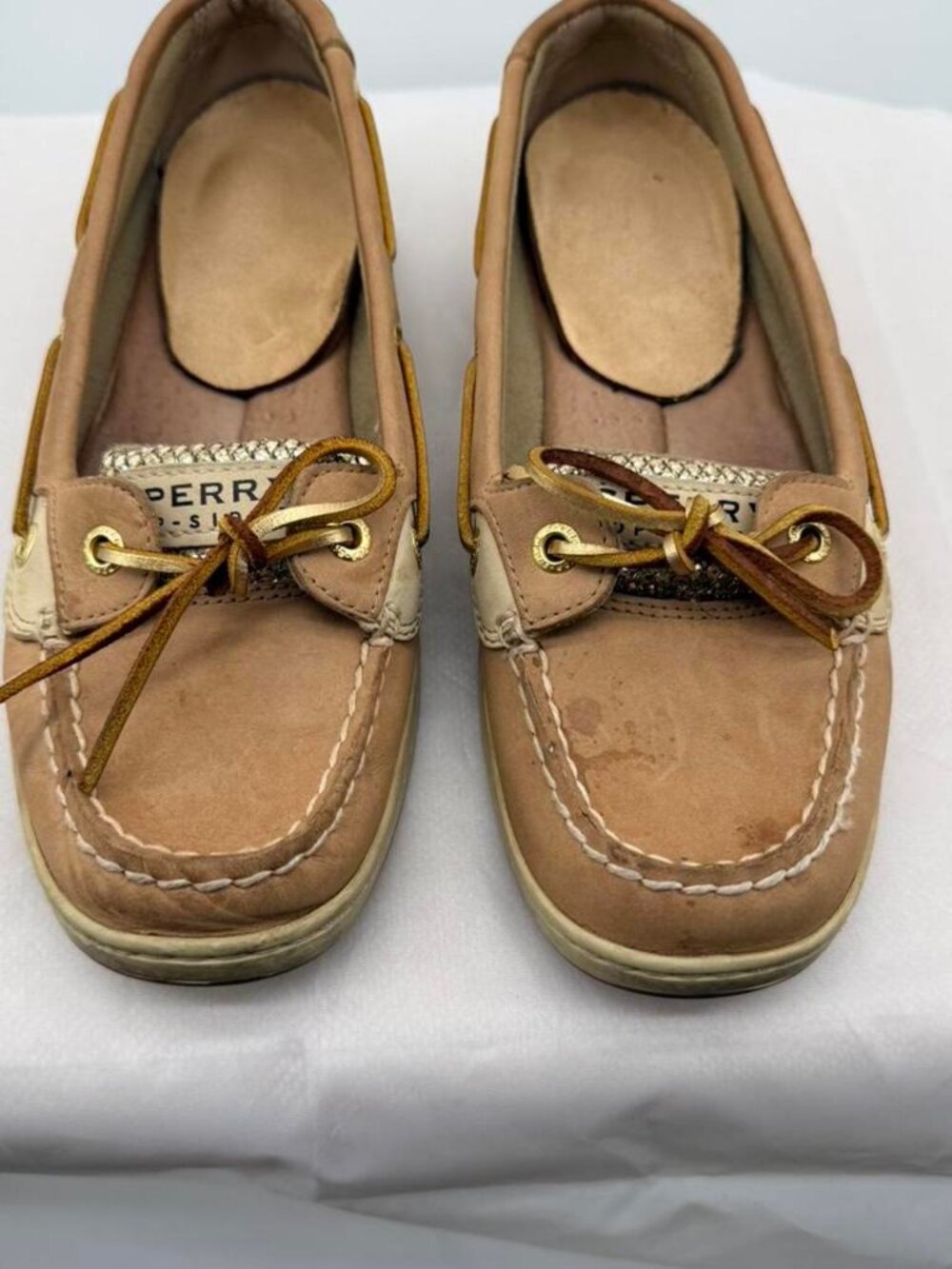 Sperry Two-Tone Tan and Cream Leather Moccasins size 7.5